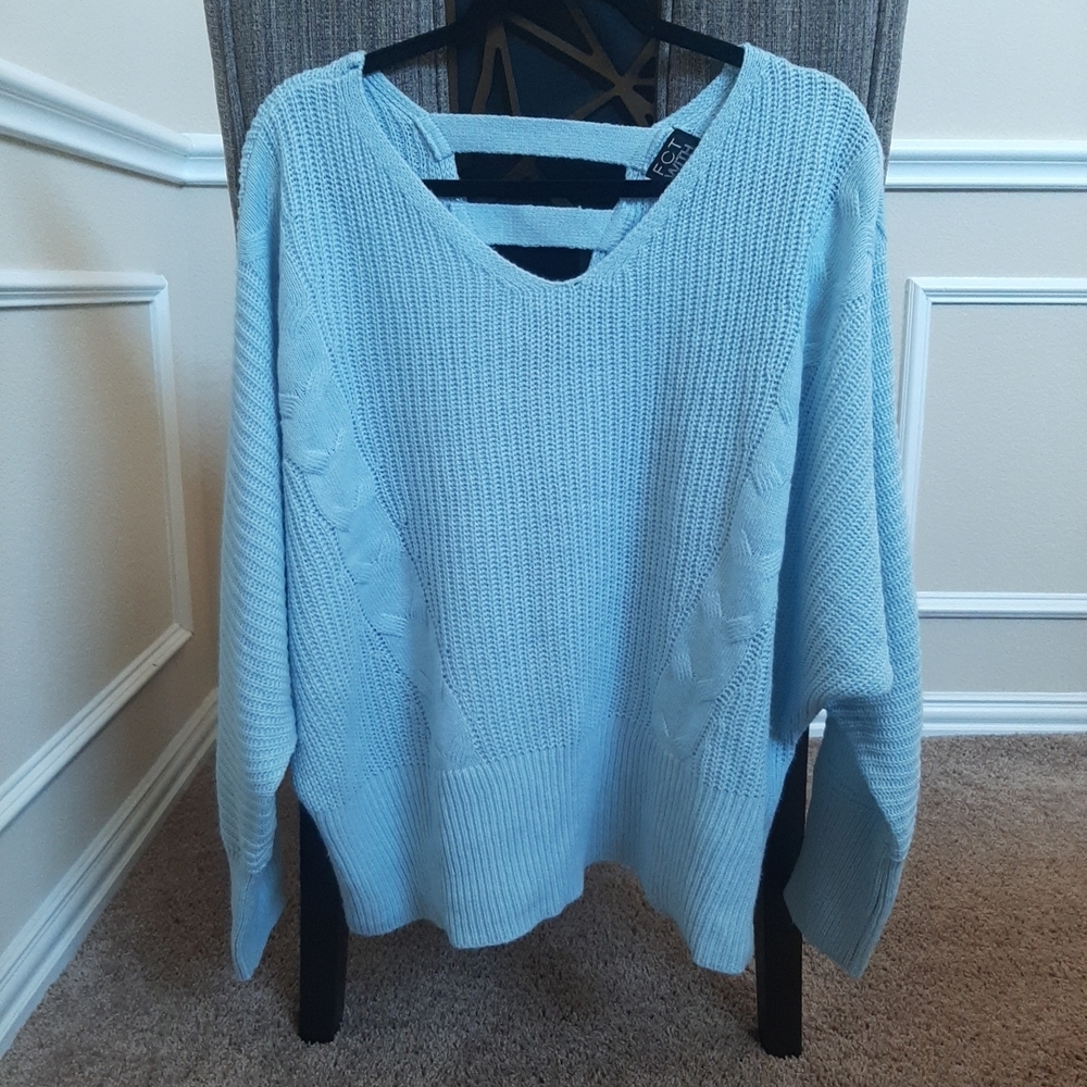 Cozy Light Blue V-Neck Dolman Sleeve Sweater